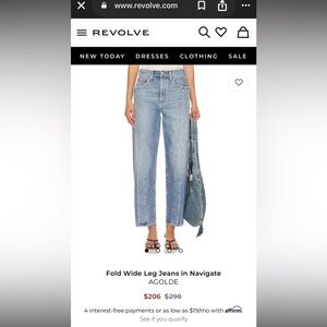 Agolde Fold Wide Leg Classic Blue Denim Jeans 27